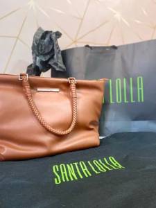 Bolsa Shopper Universitria Grande Com Detalhes Na Lateral Marrom