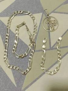 Corrente, Pingente E Pulseira Prata