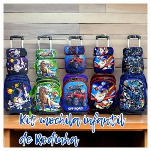 Mochila De Rodinhas Infantil Masculino Acompanha: Lancheira E Porta Lpis
