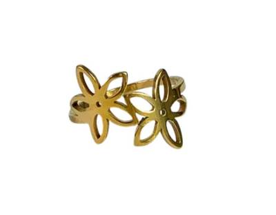 Anel Ao Inox Dourado Flores Grandes