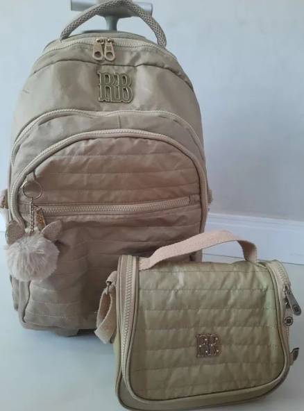 Mochila De Rodinha E Lancheira Rb - Rebecca Bonbon - Dourada