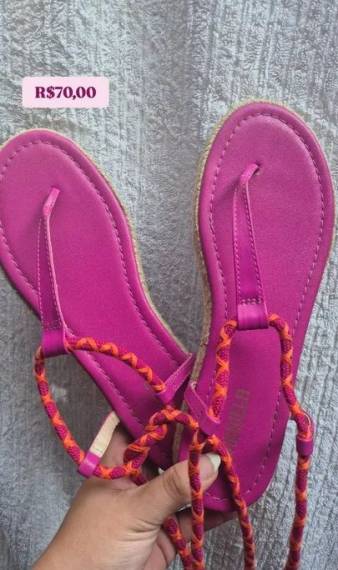 Sandlias Rasteiras Rosa Com Amarrao