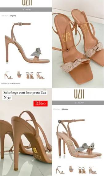 Sandlia Salto Bege Com Lao Prata Uza N 39