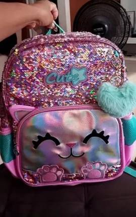 Kit Mochila Infantil Gatinha Com Lantejoulas