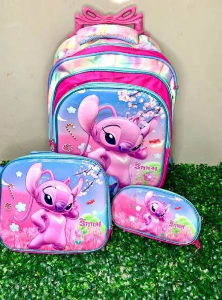 Mochila Infantil De Rodinhas Stitch - Rosa