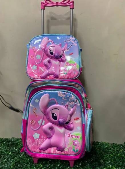 Mochila Infantil De Rodinhas Stitch - Rosa