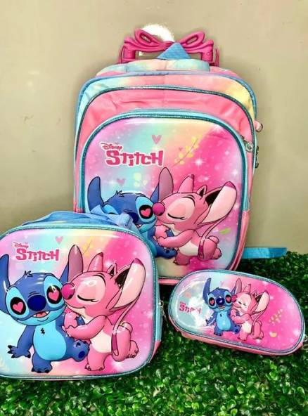 Kit Mochila Escolar Stitch - 3 Peas - Rosa