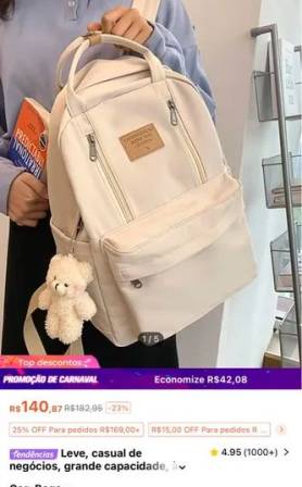 Mochila Branca De Tecido - Ideal O Dia A Dia