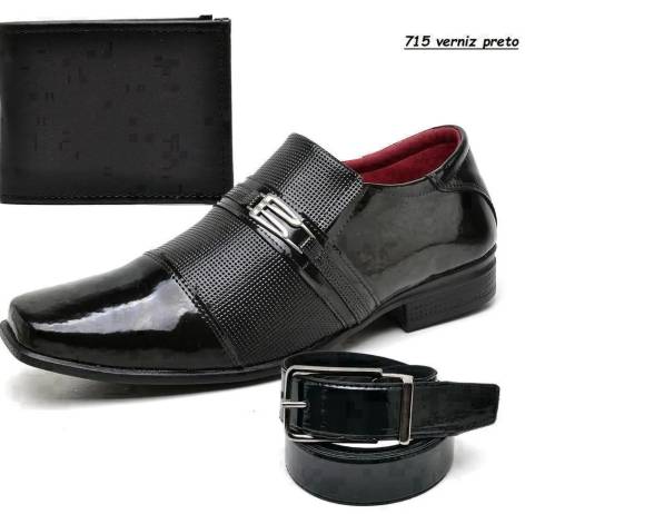 Kit Sapato Masculino Social Couro Com Carteira E Cinto