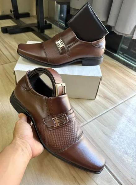 Kit Sapato Masculino Social Couro Com Carteira E Cinto
