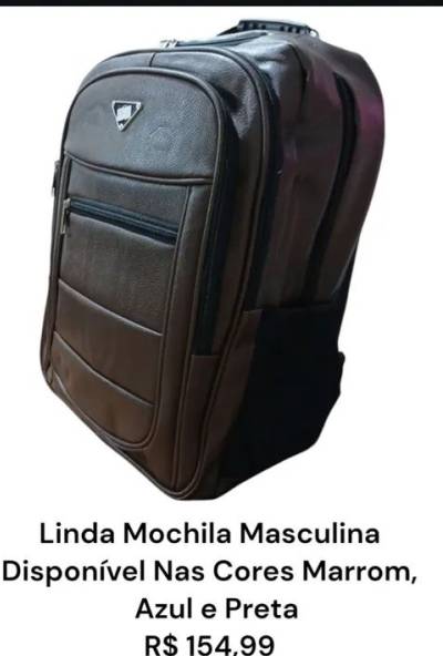 Mochila Masculina Couro Marrom, Azul E Preta