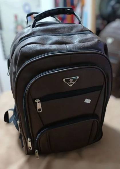 Mochila Masculina Couro Marrom, Azul E Preta