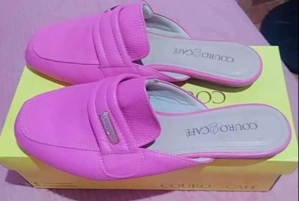 Chinelos Couro Caf Rosa
