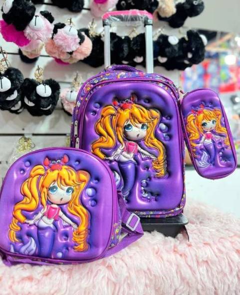 Conjunto De Mochila De Rodinhas Infantil Sweet Cat Rosa